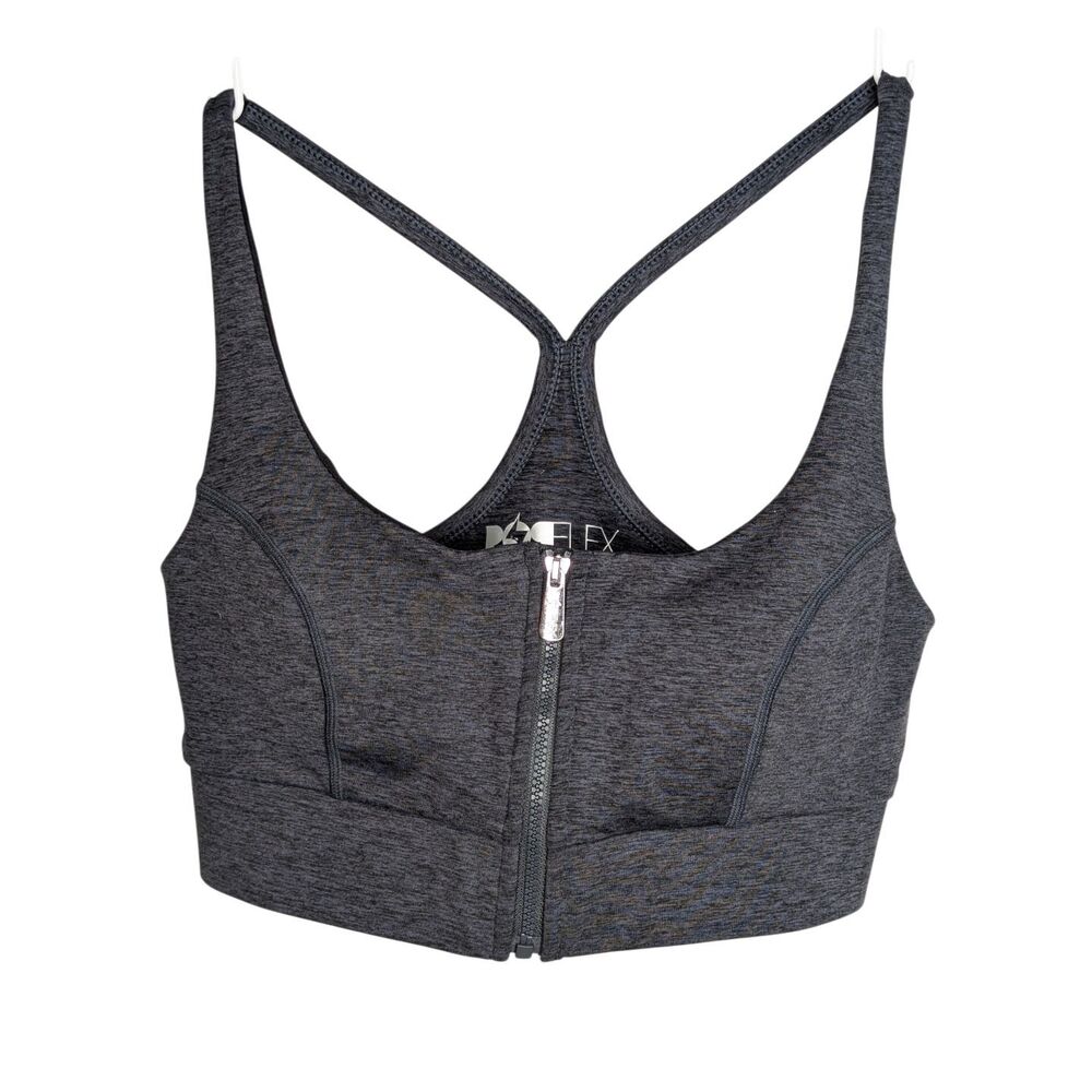 EUC Popflex Zip Front Sports Bra Size S Heather Gray Supportive Workout
